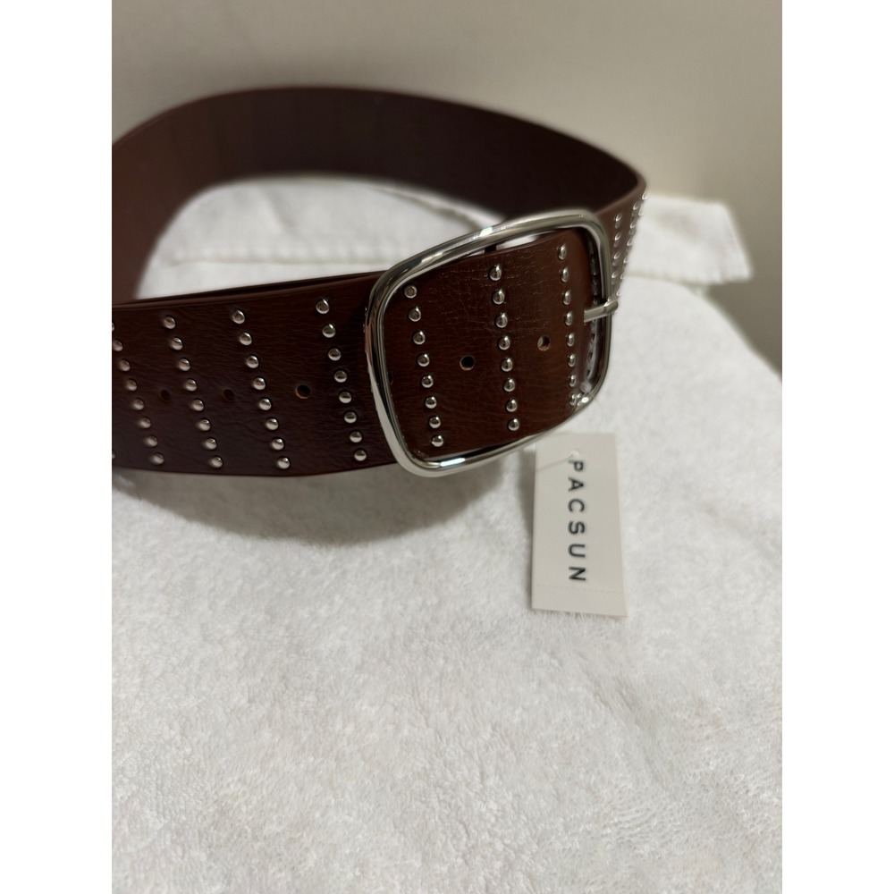 PacSun Brown Studded Wide Belt Silver Buckle One Size NWT